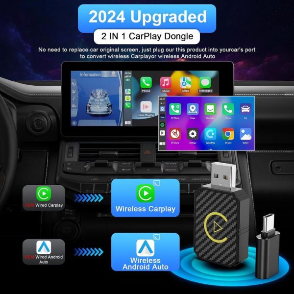 Wireless Apple CarPlay Adapter for Factory Wired Cars from 2016 Onwards - 2-in-1 Wireless CarPlay & Android Auto Adapter