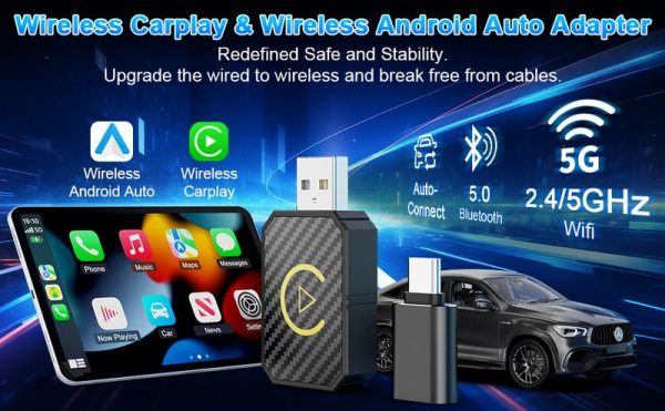 Wireless Apple CarPlay Adapter for Factory Wired Cars from 2016 Onwards - 2-in-1 Wireless CarPlay & Android Auto Adapter