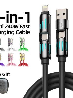 MFish 4-in-1 Multi USB Charging Cable with USB A,Type C, Lightning -MAX 240W Fast Charging & Data Sync for iPhone 16/15, iPad Pro, Samsung & Laptops