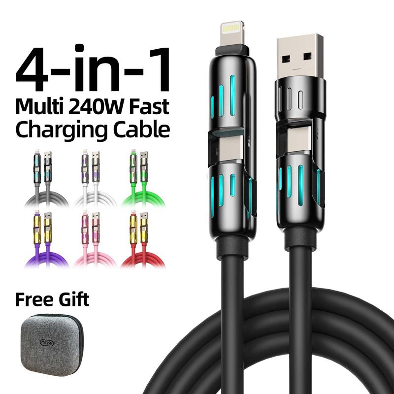 MFish 4-in-1 Multi USB Charging Cable with USB A,Type C, Lightning -MAX 240W Fast Charging & Data Sync for iPhone 16/15, iPad Pro, Samsung & Laptops