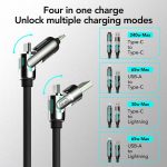 MFish 4-in-1 Multi USB Charging Cable with USB A,Type C, Lightning -MAX 240W Fast Charging & Data Sync for iPhone 16/15, iPad Pro, Samsung & Laptops