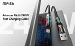 MFish 4-in-1 Multi USB Charging Cable with USB A,Type C, Lightning -MAX 240W Fast Charging & Data Sync for iPhone 16/15, iPad Pro, Samsung & Laptops